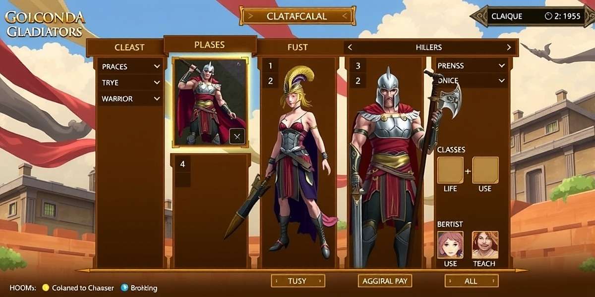 Golconda Gladiators Character Classes Golconda Gladiators character customization screen showing different warrior classes